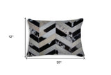 12" X 20" Black Brown and Off White Chevron Cowhide Throw Pillow - Homeroots - Flyclothing LLC