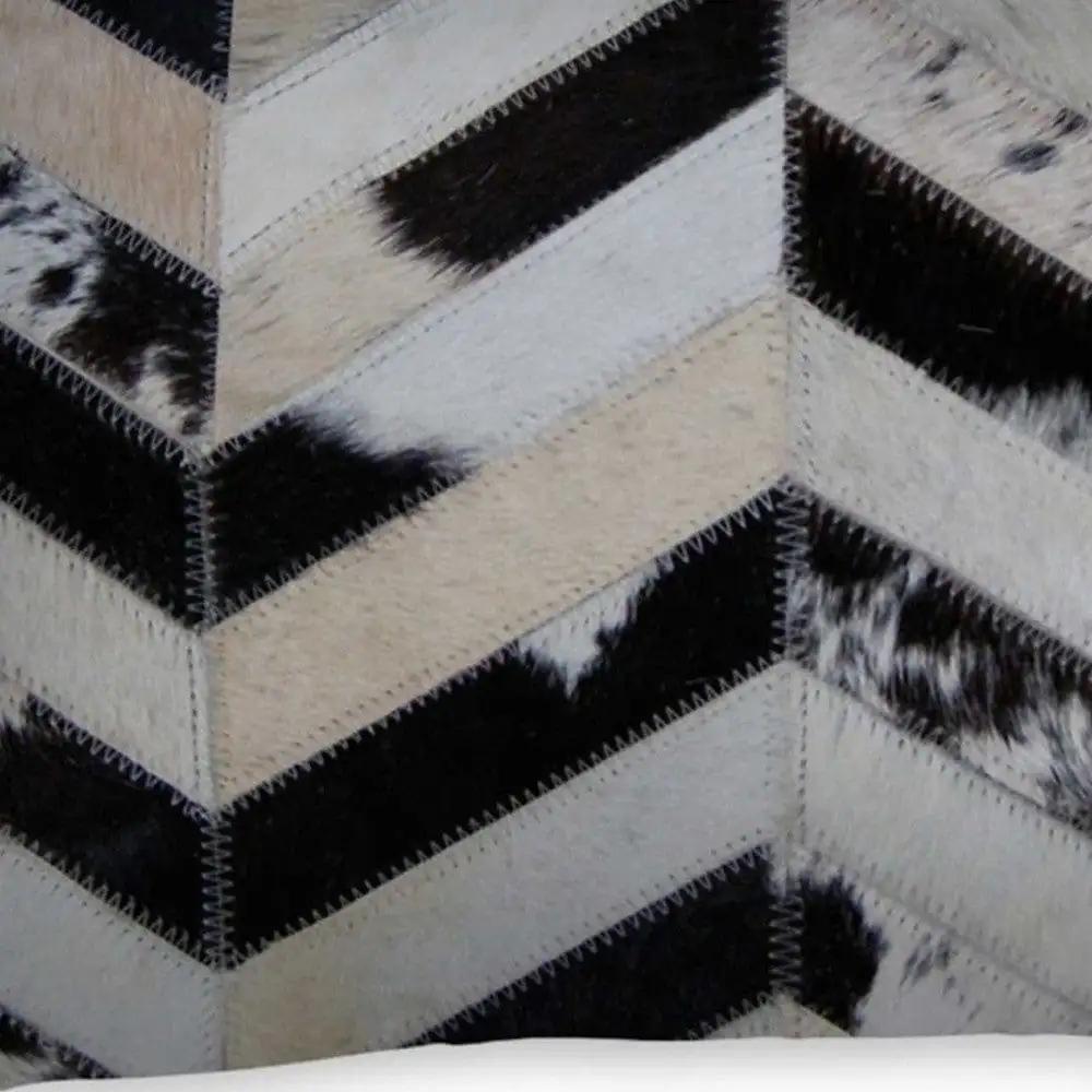 12" X 20" Black Brown and Off White Chevron Cowhide Throw Pillow - Homeroots - Flyclothing LLC