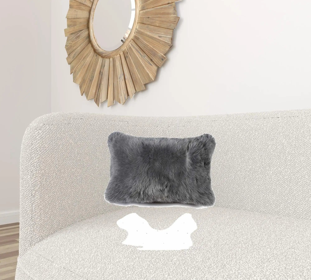 12" X 20" X 5" Gray Sheepskin Pillow - Homeroots - Flyclothing LLC
