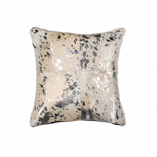 18" Silver and Gray Cowhide Throw Pillow - Homeroots