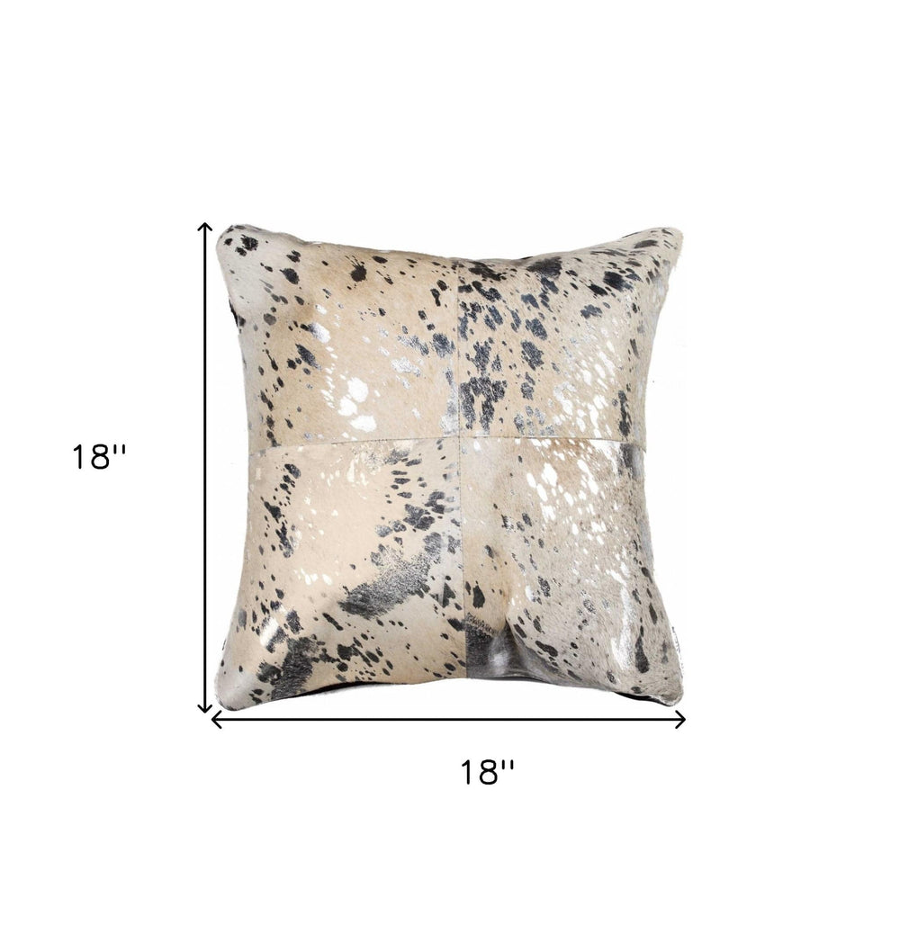 18" Silver and Gray Cowhide Throw Pillow - Homeroots - Flyclothing LLC