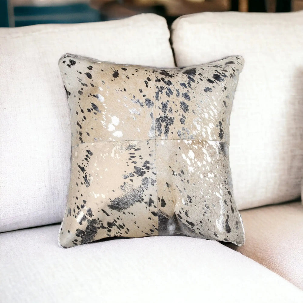 18" Silver and Gray Cowhide Throw Pillow - Homeroots - Flyclothing LLC