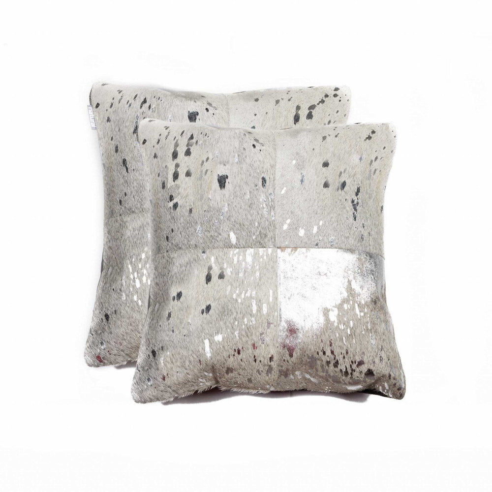 Set of Two Silver and Gray Cowhide Throw Pillow - Homeroots - Flyclothing LLC