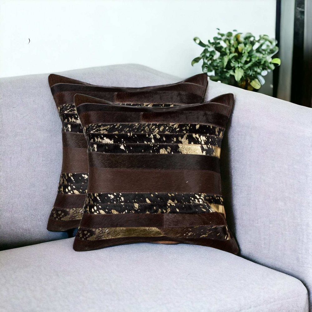 Set of Two Chocolate Cowhide Throw Pillow - Homeroots - Flyclothing LLC