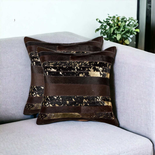 Set of Two Chocolate Cowhide Throw Pillow - Homeroots - Flyclothing LLC