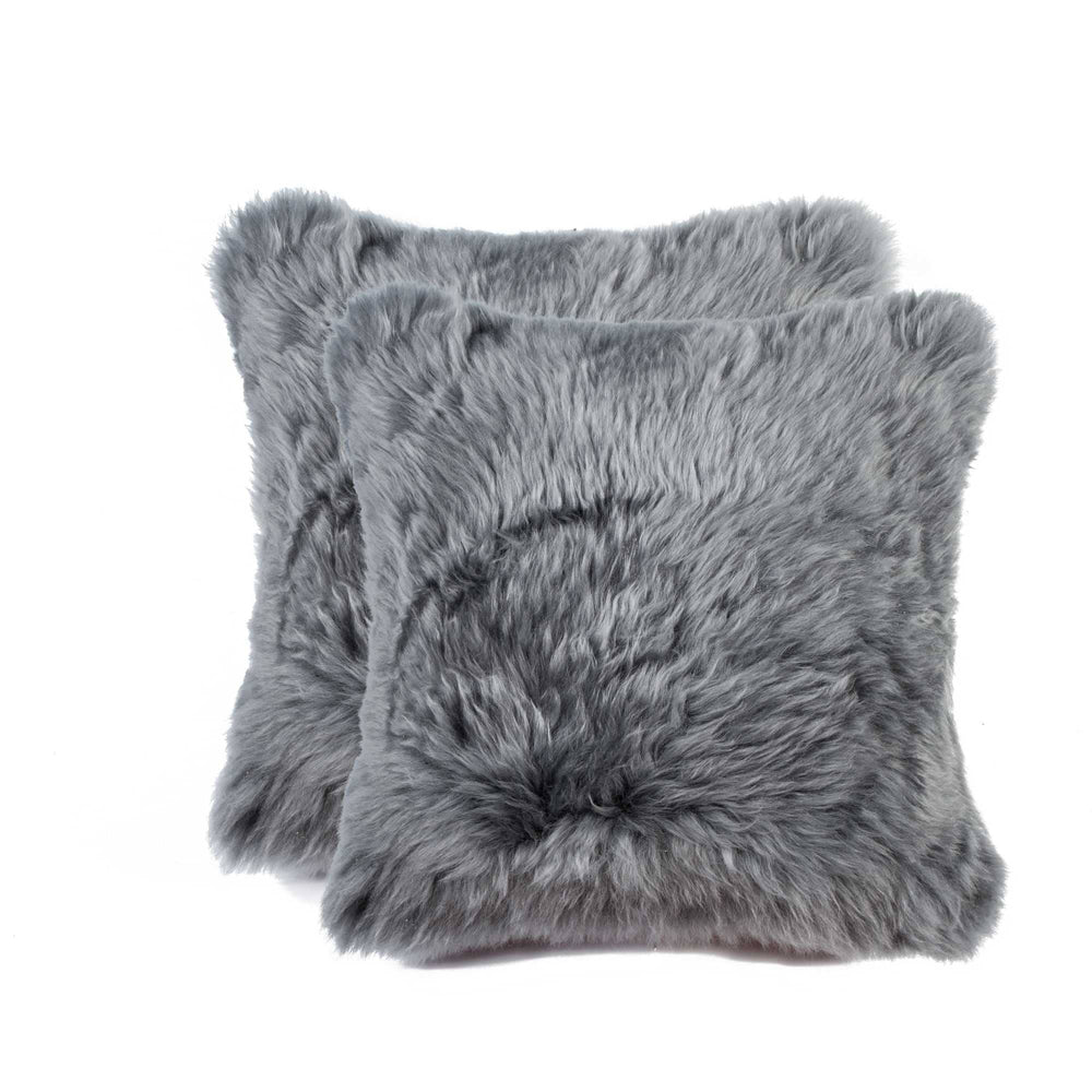 18" X 18" X 5" Gray Sheepskin Pillow 2 Pack - Homeroots - Flyclothing LLC