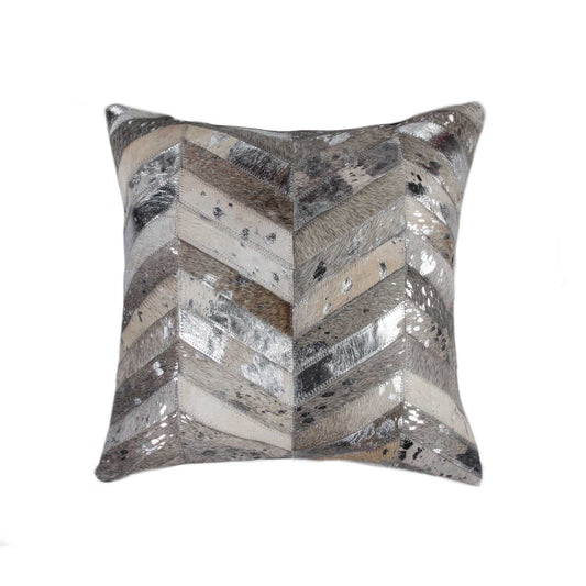 18" Silver Cowhide Throw Pillow - Homeroots