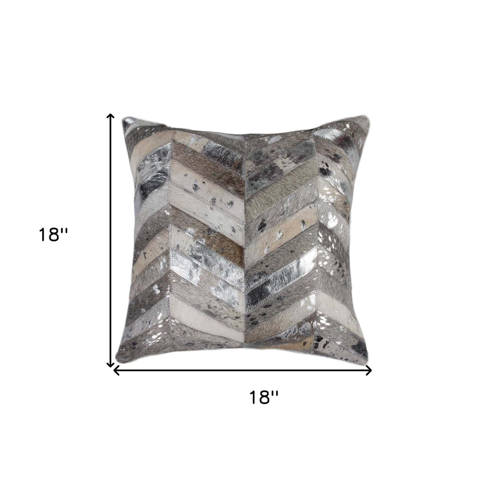 18" Silver Cowhide Throw Pillow - Homeroots - Flyclothing LLC