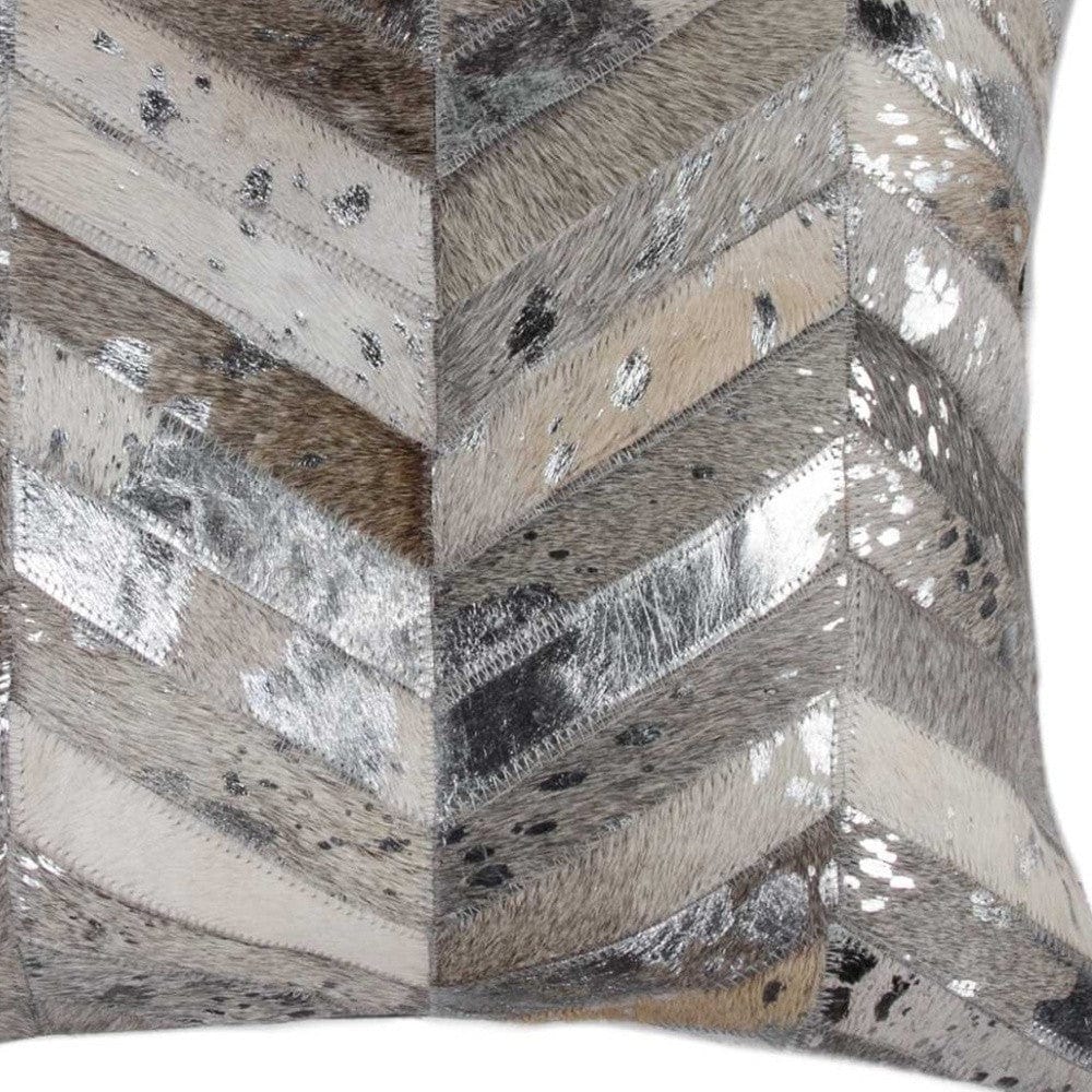18" Silver Cowhide Throw Pillow - Homeroots - Flyclothing LLC