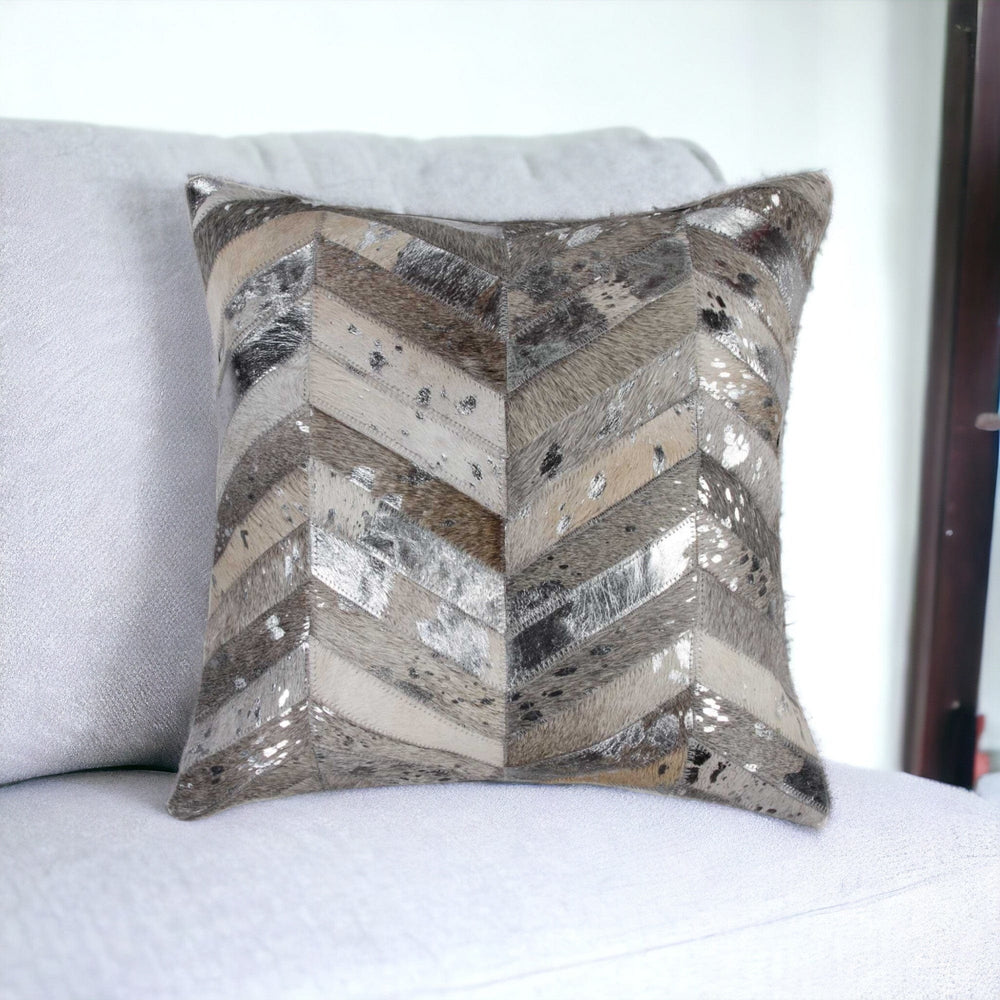 18" Silver Cowhide Throw Pillow - Homeroots - Flyclothing LLC