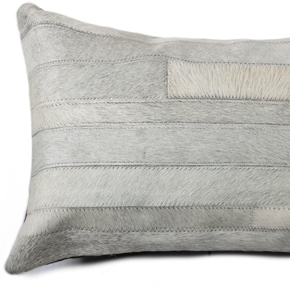 12" X 20" Gray Cowhide Throw Pillow - Homeroots - Flyclothing LLC
