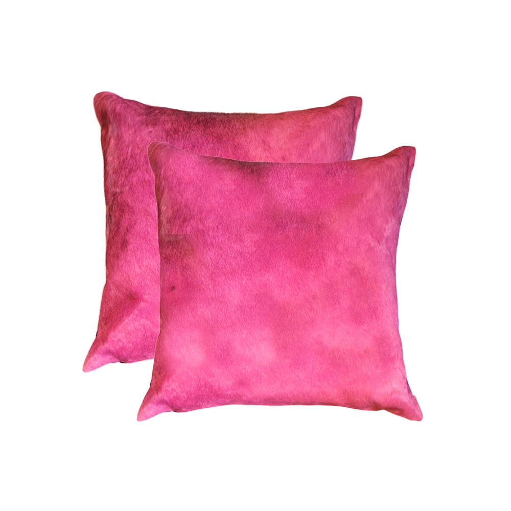Set of Two 18" Fuschia Cowhide Throw Pillow - Homeroots - Flyclothing LLC