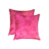 Set of Two 18" Fuschia Cowhide Throw Pillow - Homeroots - Flyclothing LLC