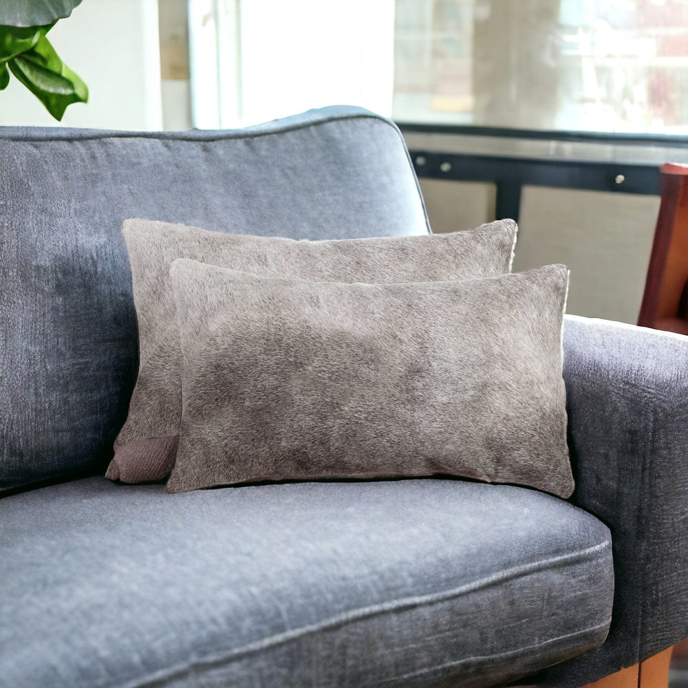 Set of Two 12" X 20" Gray Cowhide Throw Pillow - Homeroots - Flyclothing LLC