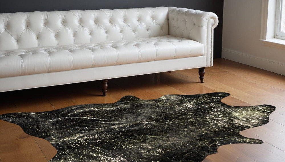 60" X 84" Chocolate And Gold Cowhide - Area Rug - Homeroots - Flyclothing LLC