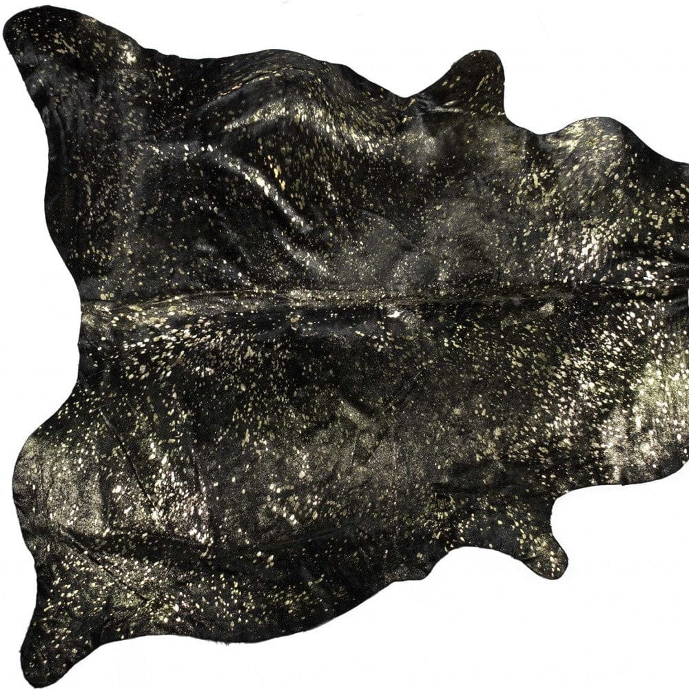 60" X 84" Chocolate And Gold Cowhide - Area Rug - Homeroots - Flyclothing LLC