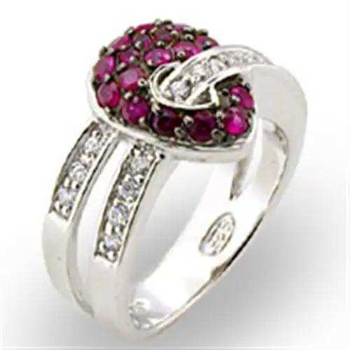 31715 - Rhodium + Ruthenium 925 Sterling Silver Ring with Synthetic Garnet in Ruby - Alamode - Flyclothing LLC