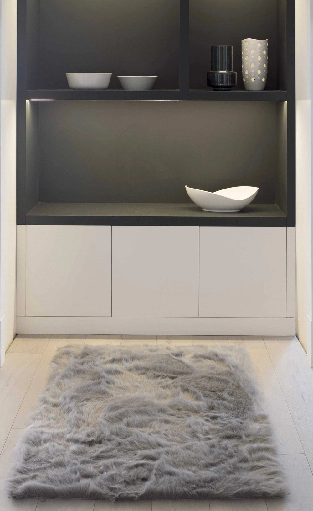 3' X 5' Gray Rectangular Faux Fur - Area Rug - Homeroots - Flyclothing LLC