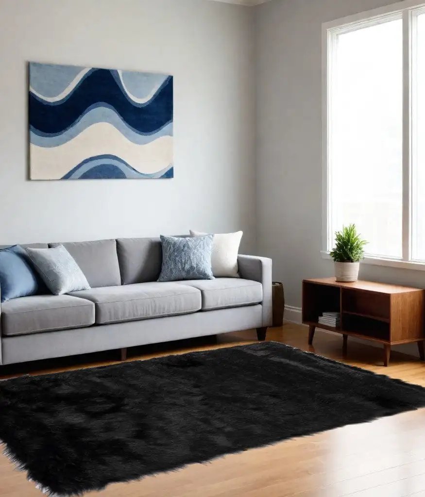 60" X 96" Black Sheepskin - Rug Or Throw - Homeroots - Flyclothing LLC