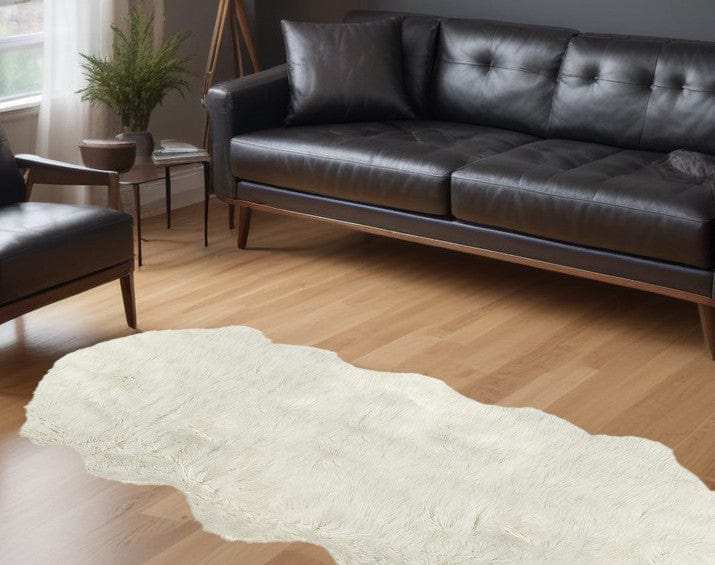 2' X 6' Off White Faux Sheepskin Machine Tufted Non Skid Area Rug - Homeroots - Flyclothing LLC