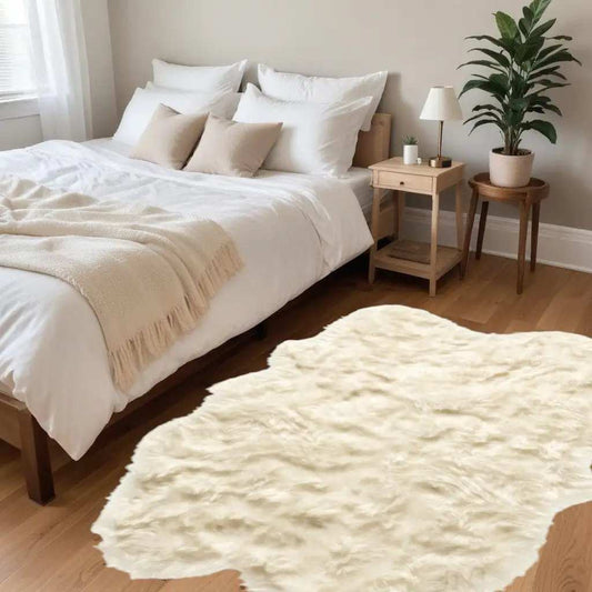 4' X 6' Off White Faux Sheepskin Washable Area Rug - Homeroots - Flyclothing LLC