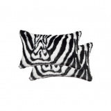 Set of Two 12" X 20" Black and White Faux Fur Throw Pillow - Homeroots - Flyclothing LLC