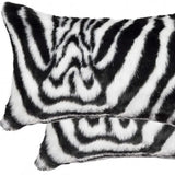 Set of Two 12" X 20" Black and White Faux Fur Throw Pillow - Homeroots - Flyclothing LLC
