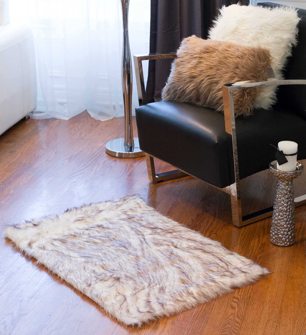2' X 3' Brown and White Faux Sheepskin Ombre Machine Tufted Non Skid Area Rug - Homeroots - Flyclothing LLC