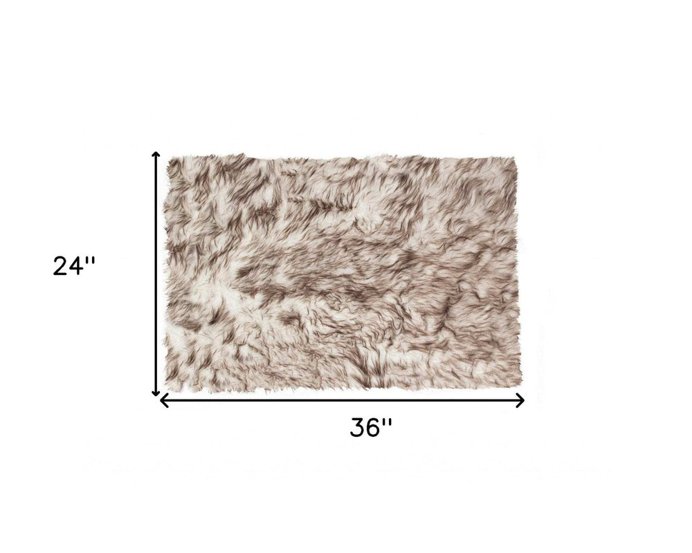 2' X 3' Brown and White Faux Sheepskin Ombre Machine Tufted Non Skid Area Rug - Homeroots - Flyclothing LLC