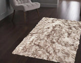 2' X 3' Brown and White Faux Sheepskin Ombre Machine Tufted Non Skid Area Rug - Homeroots - Flyclothing LLC