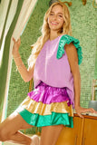 BiBi Mardigras Theme Frayed Edge Ruffled Top - Trendsi - Flyclothing LLC