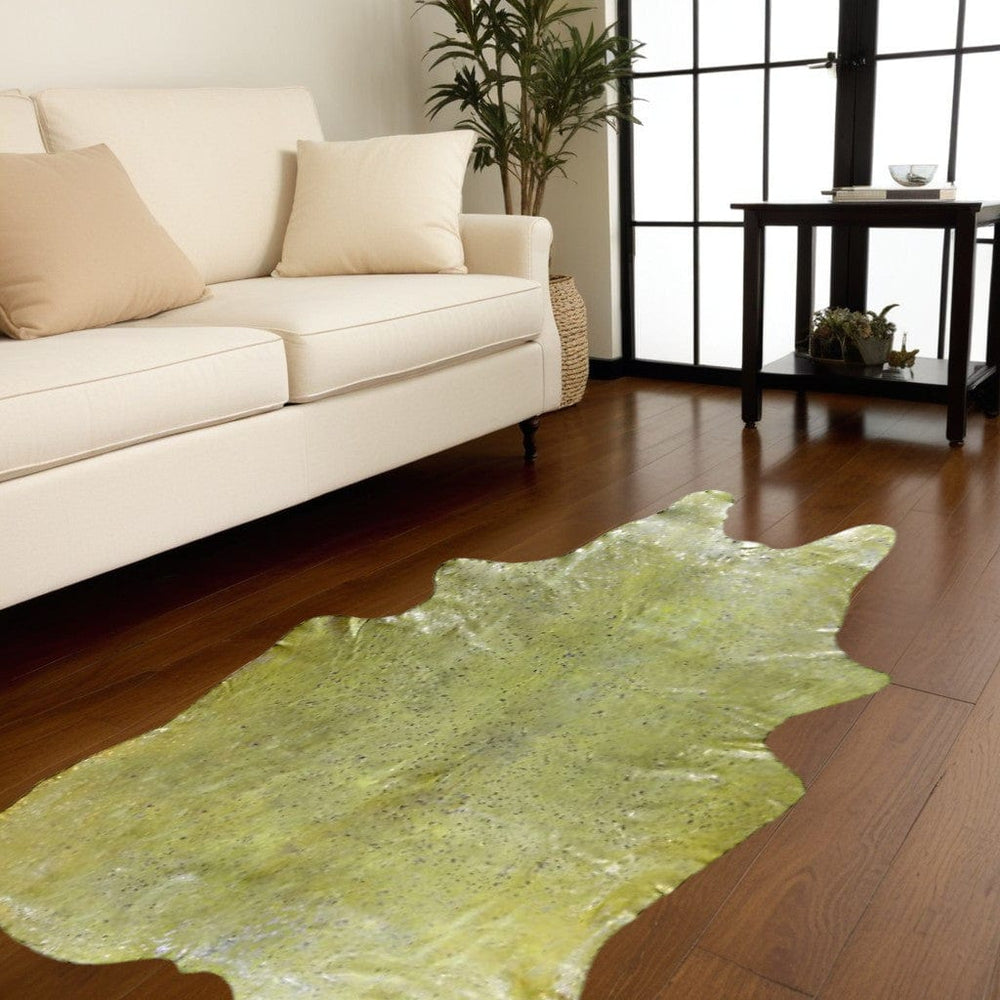72" X 84" Lime And Silver Cowhide - Area Rug - Homeroots - Flyclothing LLC
