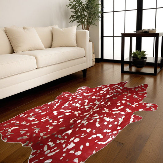 72" X 84" Red And Silver Cowhide - Area Rug - Homeroots