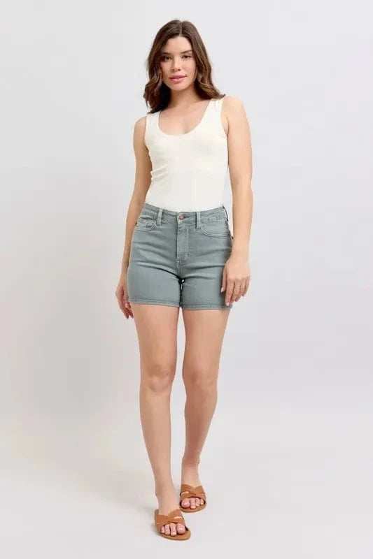 Judy Blue Full Size Hw Garment Dyed & Back Pkt Embroidery Shorts Plus Size - Trendsi - Flyclothing LLC