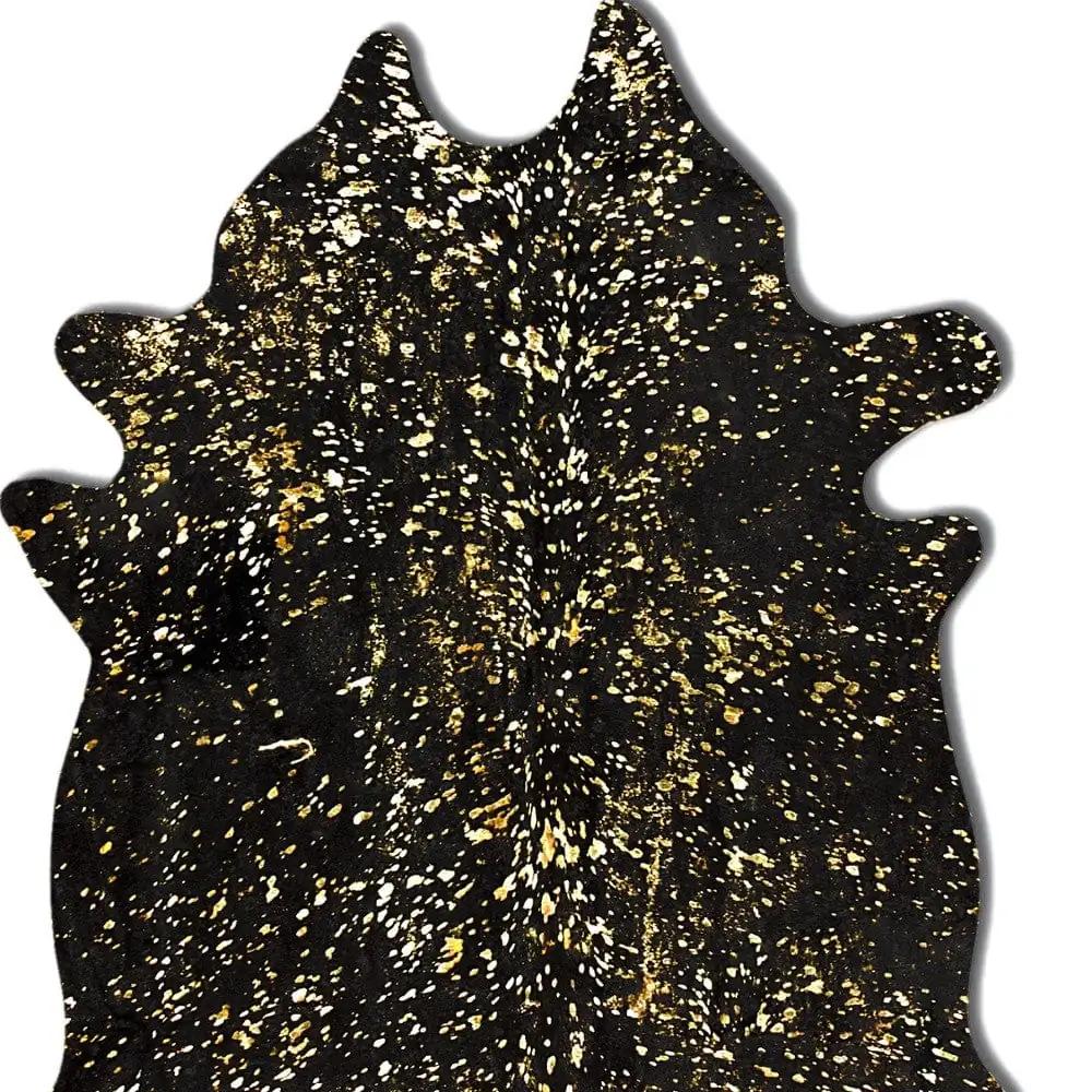 60" X 84" Black And Gold Cowhide - Area Rug - Homeroots - Flyclothing LLC
