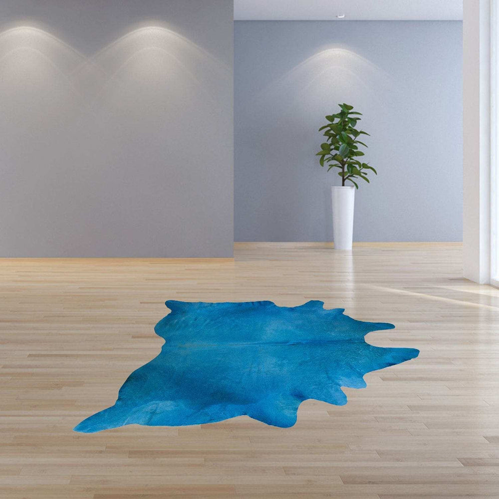 5' X 7' Blue Cowhide Cowhide Handmade Area Rug - Homeroots - Flyclothing LLC