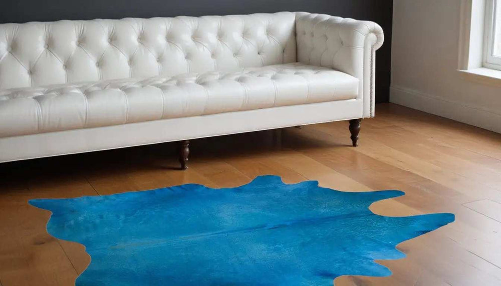 5' X 7' Blue Cowhide Cowhide Handmade Area Rug - Homeroots - Flyclothing LLC