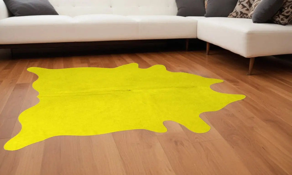 60" X 84" Yellow Cowhide - Area Rug - Homeroots - Flyclothing LLC