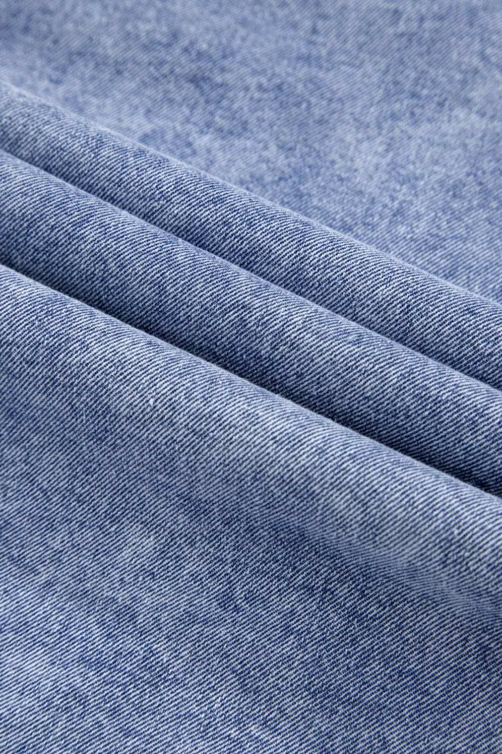 Raw Hem Button Down Long Sleeve Denim Dress - Trendsi - Flyclothing LLC