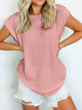 Textured Round Neck Cap Sleeve Blouse - Trendsi - Flyclothing LLC