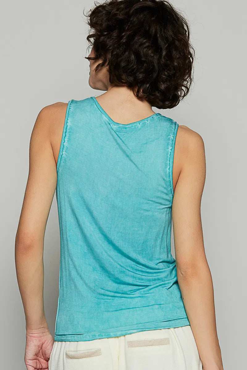 POL Half Button Round Neck Washed Tank - Trendsi - Flyclothing LLC