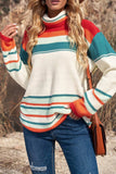 Contrast Striped Turtleneck Dropped Shoulder Sweater - Trendsi - Flyclothing LLC