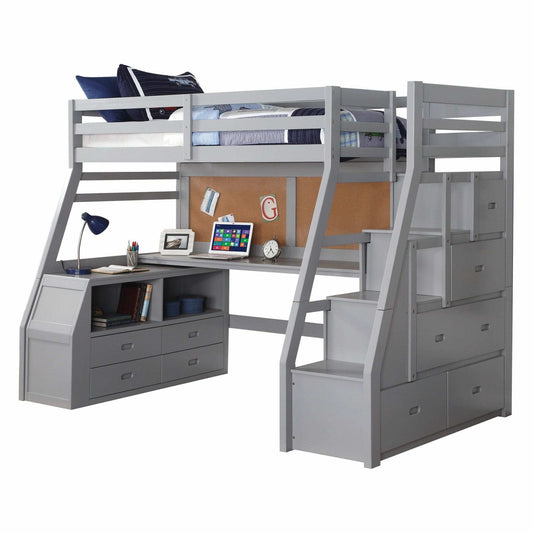 Twin Size Gray Finish Pine Wood Loft Bed - Homeroots - Flyclothing LLC