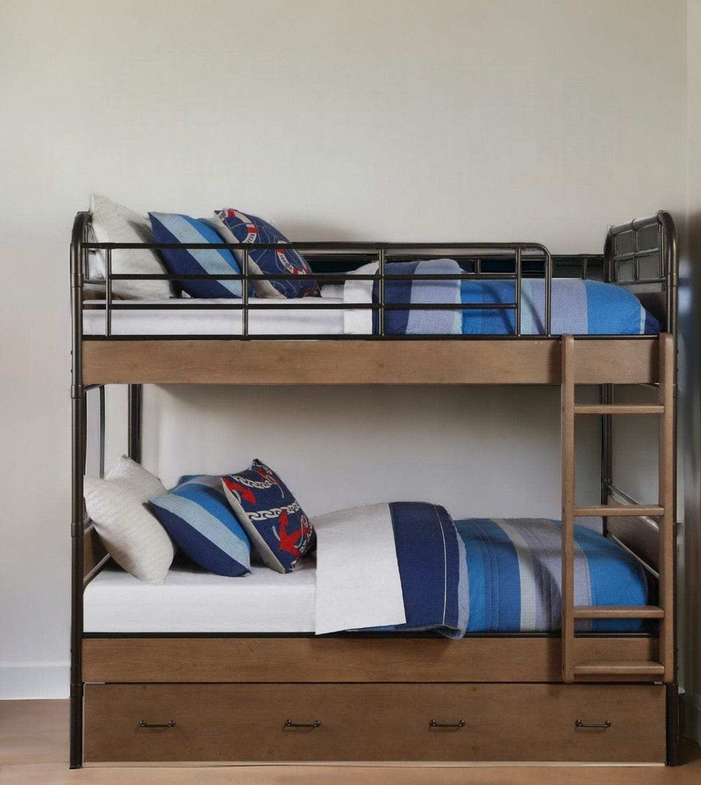 Oak Twin Industrial Bunk Bed - Homeroots - Flyclothing LLC