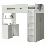 White And Gray Twin Loft Bed And Desk - Homeroots - Flyclothing LLC