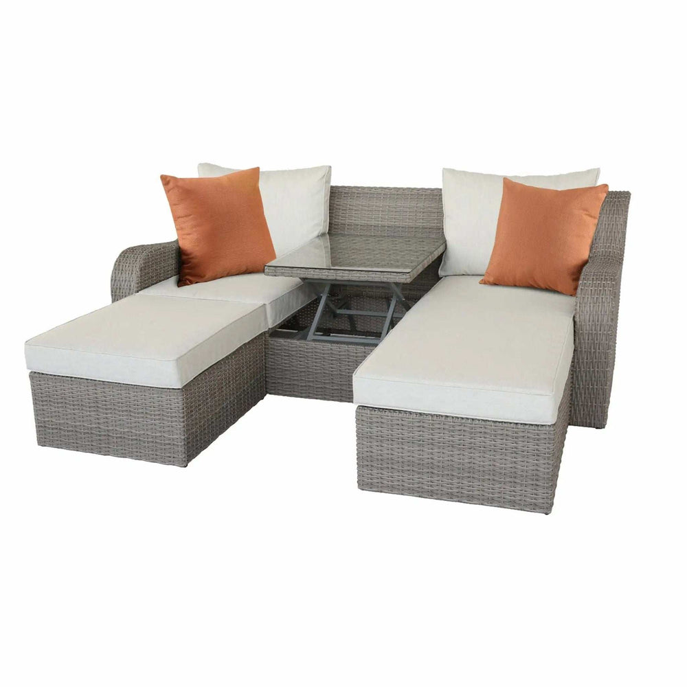 Three Piece Outdoor Gray Wicker Sectional Seating Group with Beige Cushions - Homeroots - Flyclothing LLC