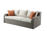 Three Piece Outdoor Gray Wicker Sectional Seating Group with Beige Cushions - Homeroots - Flyclothing LLC