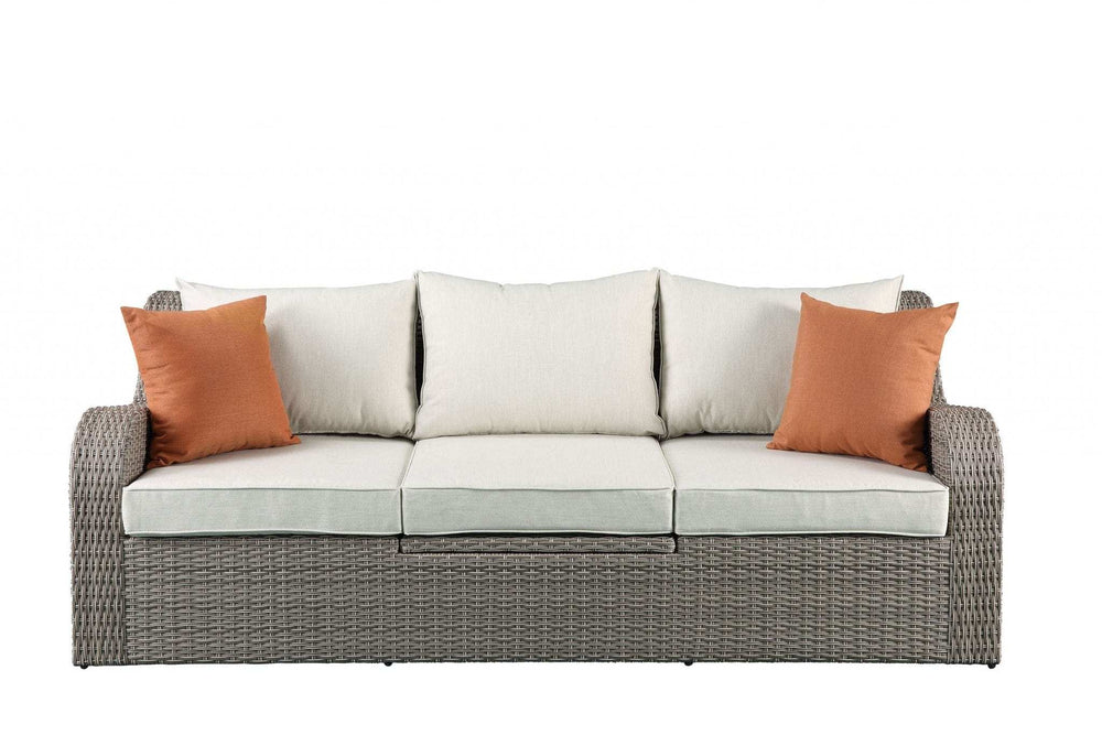 Three Piece Outdoor Gray Wicker Sectional Seating Group with Beige Cushions - Homeroots - Flyclothing LLC