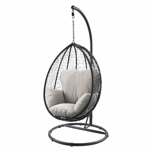 38" Black Metal Swing Chair With Beige Cushion - Homeroots