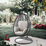 38" Black Metal Swing Chair With Beige Cushion - Homeroots - Flyclothing LLC